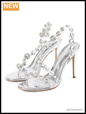 Clear Rhinestone Stiletto Heel Sandals Open Toe Dress Heels